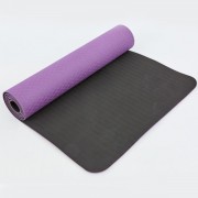 Коврик для фитнеса и йоги TPE+TC 6мм двухслойный SP-Planeta FI-3046,фиолетовый-черный