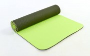 Коврик для фитнеса и йоги TPE+TC 6мм двухслойный SP-Planeta FI-3046,темно-зеленый-салатовый
