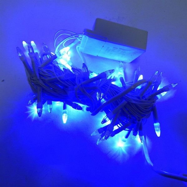 Гирлянда светодиодная LED100 1-25 синяя/белый провод конус-рис