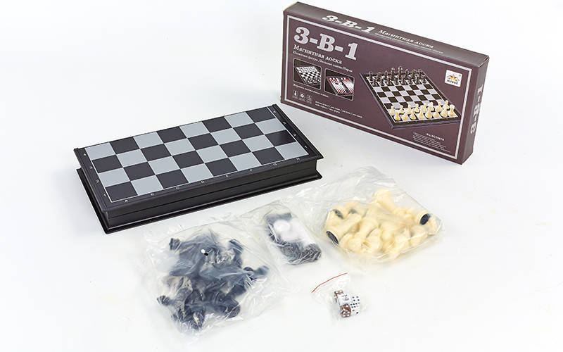 Шахи, шашки, нарди 3 в 1 дорожні пластикові магнітні Zelart SC9800 Чорно-білий
