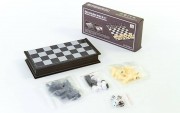 Шахи, шашки, нарди 3 в 1 дорожні пластикові магнітні Zelart SC58810 Чорно-білий