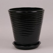 Горшок керамический Волна глянец Flora черный 5.5л.