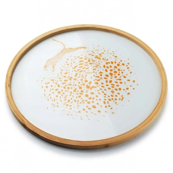 Піднос скляний круглий Lampart Gold 38 см. Flora 30408