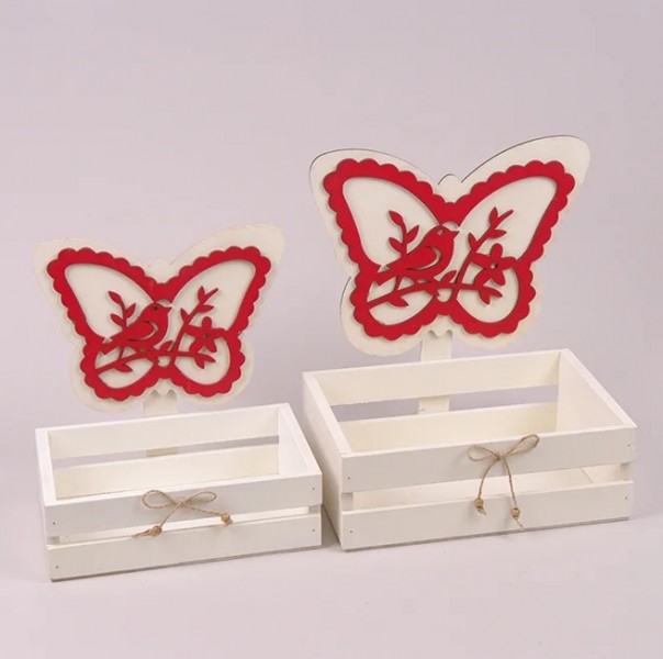 Комплект дерев'яних кашпо Метелик червоний 2 шт. Flora 29672