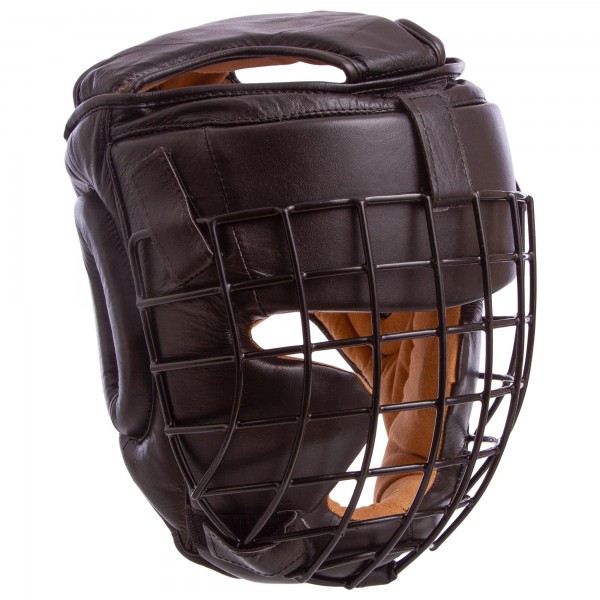 Шлем для единоборств с металлической решеткой кожаный MA-0731 р-р L,черный