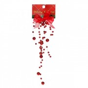 Підвіска новорічна Бантик з намистинками 20.5 см. червоний Флора 11501