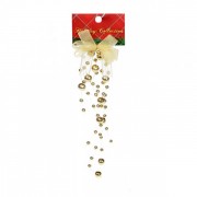 Підвіска новорічна Бантик з намистинками 20.5 см. золотий Флора 11499