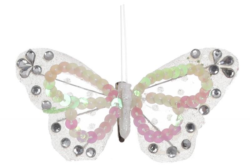 Декоративная бабочка на клипсе 11см, цвет - белый 117-902