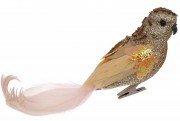 Декоративная птица Bon на клипсе 20см, цвет - шампань 155-522-1