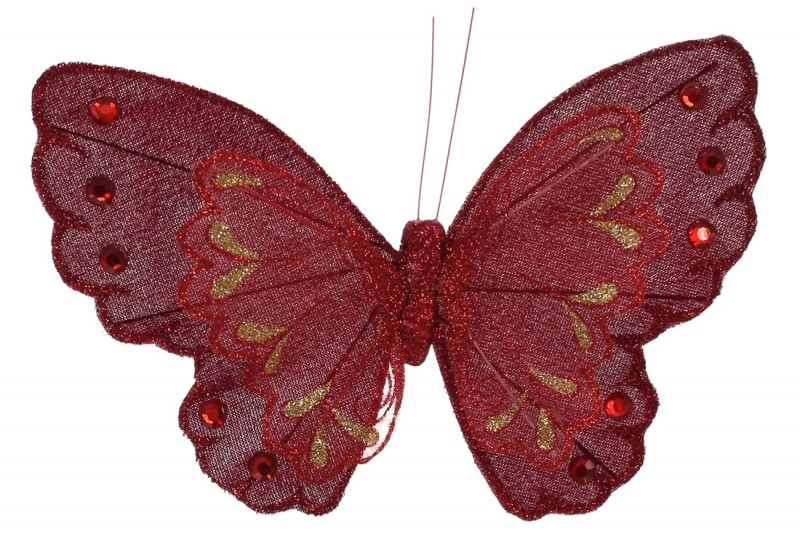 Декоративная бабочка Bon на клипсе 21см, цвет - красный 117-912