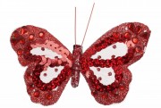 Декоративная бабочка Bon на клипсе 11см, цвет - красный 117-902
