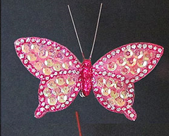 Набор (3шт) декоративных бабочек Bon 10см с клипсой, цвет - розовый 780-B27