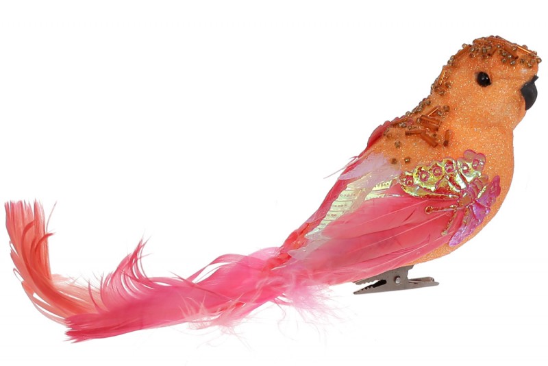Декоративная птица на клипсе Bon 20см, цвет - оранжевый 155-522-8