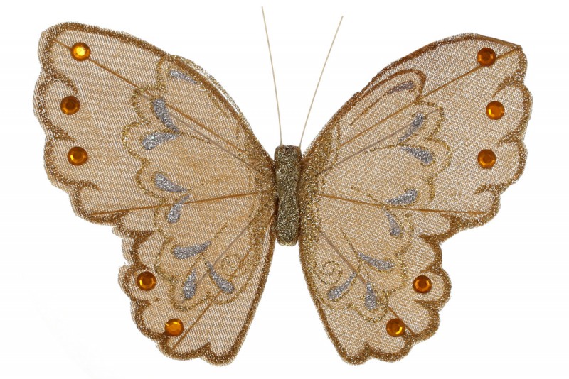 Декоративная бабочка Bon на клипсе 21см, цвет - бежевый 117-912