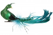 Декоративная птица Bon на клипсе Павлин 17см, цвет - зеленый 155-528-2