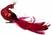 Декоративная птица Bon на клипсе Павлин 17см, цвет - красный 155-528-9