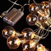 Гирлянда Лампочки 10 LED 3м 40мм на батарейках прозрачный провод белый теплый Gonchar