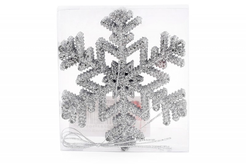 Набір декоративних сніжинок Bon 10см, 4 шт, колір - срібло 787-105