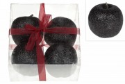 Набір декоративних яблук Bon на підвісі 6.5см, 4 шт, колір - чорний глітер EM2-300