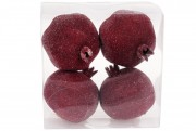 Набір підвісних декоративних Гранатів Bon в цукрі, 8.5см, 4шт, колір - темно-червоний 130-409