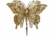 Ялинкова прикраса Bon на кліпі Метелик, 17см, колір - золотий гліттер 839-425