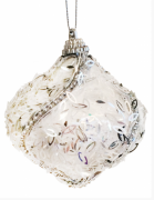 Ялинкова прикраса Bon у формі цибулини 8см, колір - білий зі сріблом 145-207