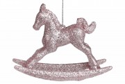 Ялинкова прикраса Bon Конячка 8см, колір - рожевий гліттер 113-481