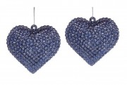 Набор (2шт) елочных украшений Bon Сердце 6см, цвет - тёмно-синий глиттер 113-544