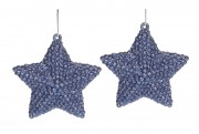 Набор (2шт) елочных украшений Bon Звезда 7.5см, цвет - тёмно-синий глиттер 113-557