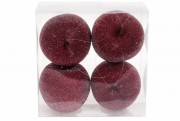 Набір підвісних декоративних Яблук Bon у цукрі, 8.5см, 4шт, колір - темно-червоний 130-407