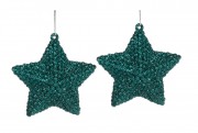 Набор (2шт) елочных украшений Bon Звезда 7.5см, цвет - тёмно-зелёный глиттер 113-558