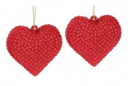 Набор (2шт) елочных украшений Bon Сердце 6см, цвет - красный глиттер 113-553