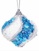 Елочное украшение Bon в форме луковицы 8см цвет - синий с белым 145-207