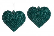Набор (2шт) елочных украшений Bon Сердце 6см, цвет - тёмно- зелёный глиттер 113-545