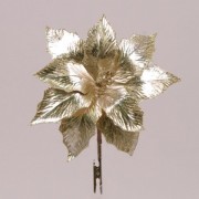 Цветок новогодний Пуансетия на прищепке золотой Флора 75733