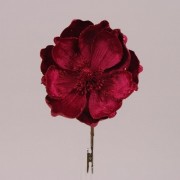 Квітка новорічна Магнолія на прищіпці бордова Флора 75730