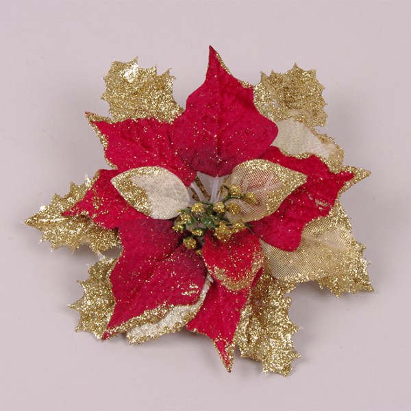 Головка Пуансетии красно-золотая Flora 12шт/уп 75209