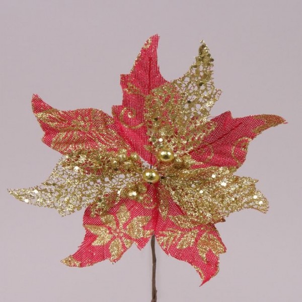 Цветок новогодний Пуансетия красно-золотой Flora 75355