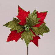 Цветок новогодний Пуансетия зелено-красный Флора 75720