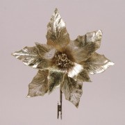 Цветок новогодний Пуансетия на прищепке золотой Флора 75734