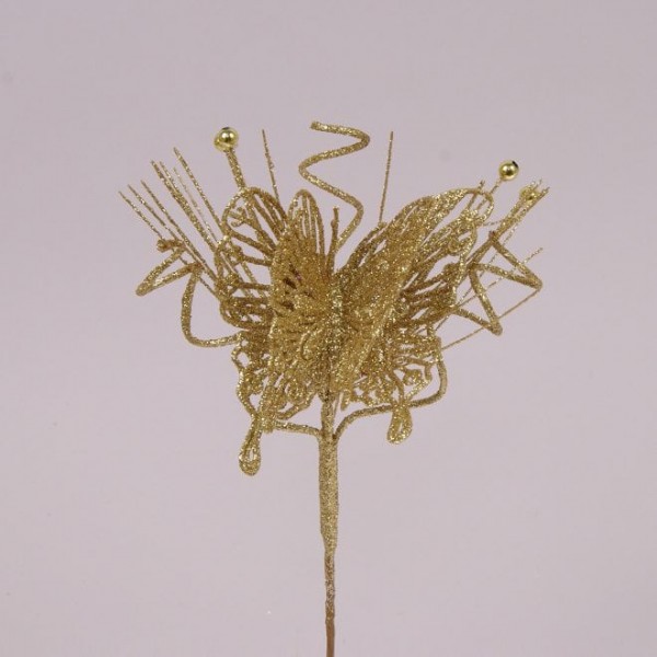 Гілочка новорічна з метеликом золота Flora 75451