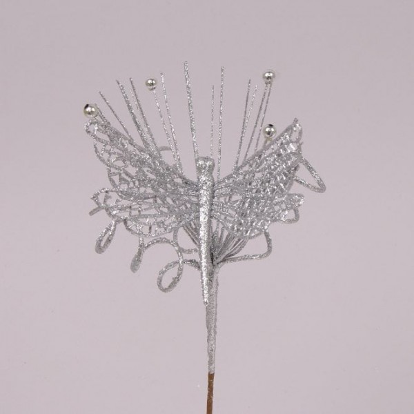 Гілочка новорічна зі бабкою срібна Flora 75450