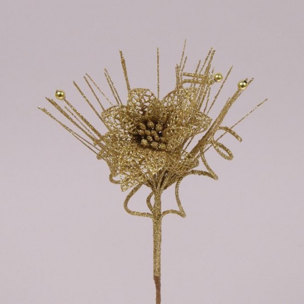 Гілочка новорічна з пуансетією золота Flora 75453