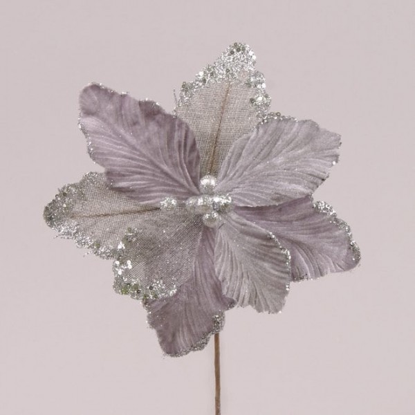 Цветок новогодний Пуансетия серебряный Flora 75815