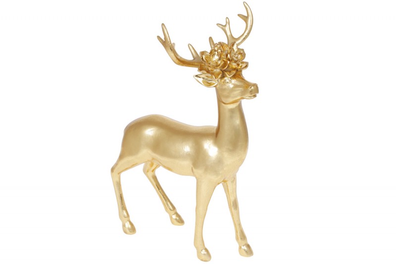 Декоративная фигура Олень с цветами 42см, цвет - золото Bon 450-873