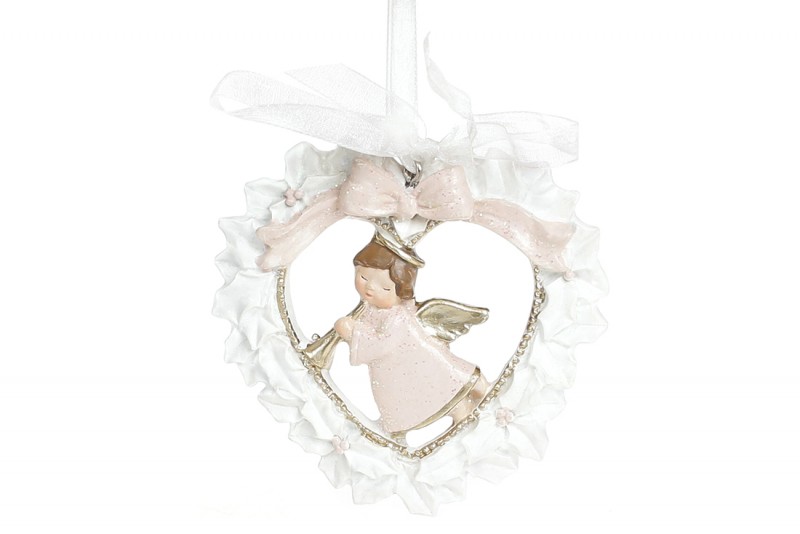 Декоративная подвесная фигурка Ангел, 14см, цвет - белый с розовым Bon 890-141