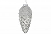 Ялинкова прикраса Bon Шишка з декором з гліттера 14см, колір - сріблястий лід 118-914