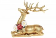 Декоративная статуэтка Олень с ожерельем из цветов 23 см, цвет - золото Bon 837-180