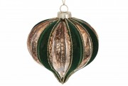 Елочное украшение Bon с декором из бархата 10см, цвет - темно-зелёный с античным золотом 118-128
