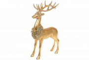 Декоративная статуэтка Золотой Олень с ожерельем из цветов 35 см, цвет - золото Bon 837-148